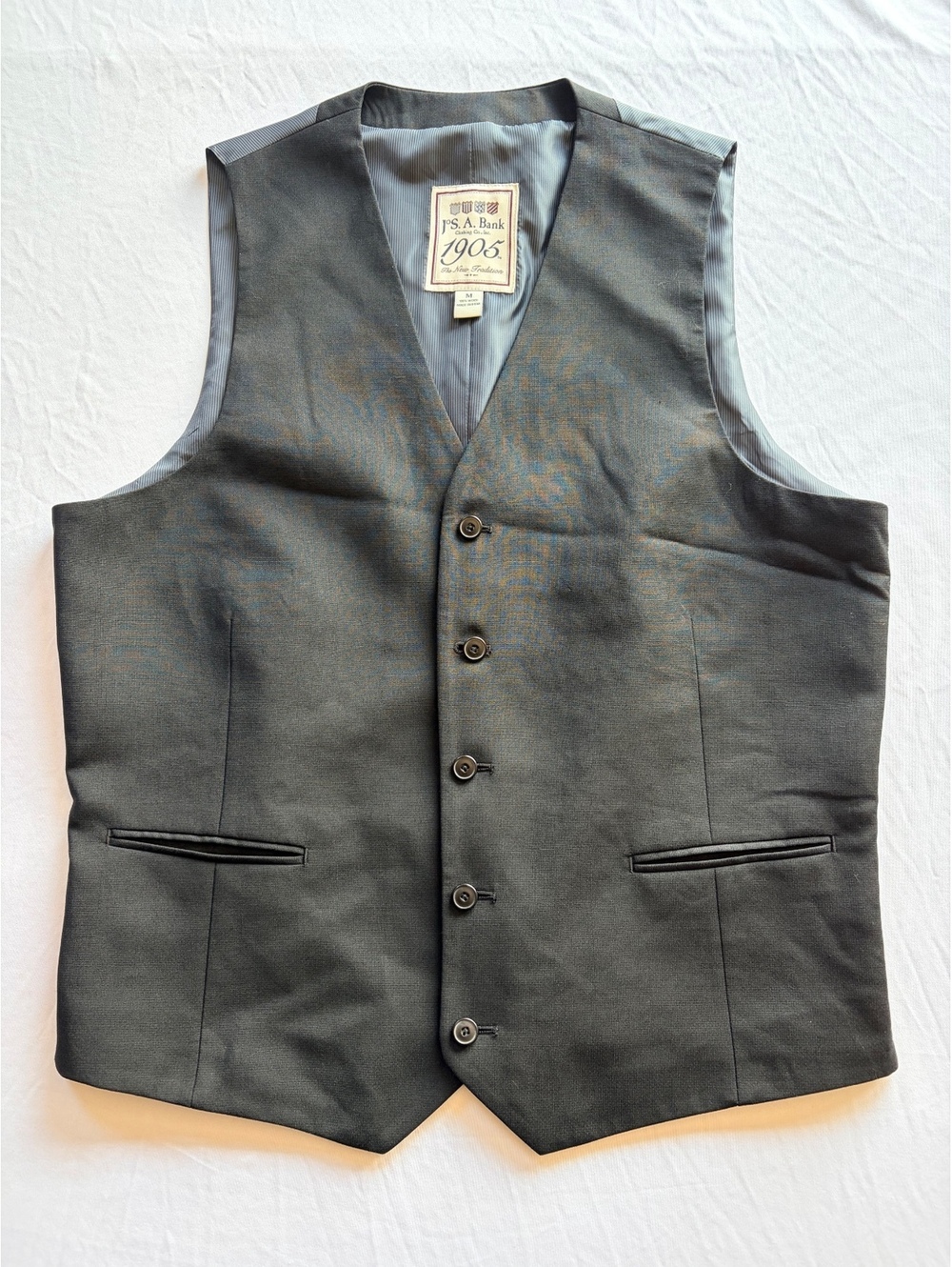 Jos A Bank 1905 Mens Vest Medium 100% Wool Gray Dress Suit Waistcoat Adjustable